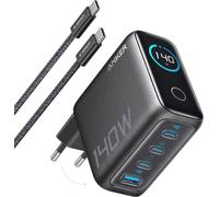 Chargeur secteur Anker Zolo 140W, affichage numérique, 3x USB-C, 1x USB-A, PD 3.1, câble USB-C inclus, noir