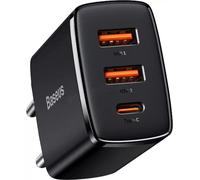 Chargeur secteur Baseus Compact 2x ports USB-A + 1x port USB-C 30W (Noir)