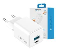 Chargeur secteur compact et rapide GaN Double port : USB-A 18W QC + USB-C 30W PD, Blanc
