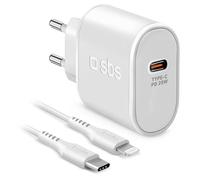 SBS Mobile – Chargeur secteur complet 20W rapide avec câble USB type C vers Lightning MFI