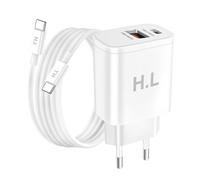 Chargeur Secteur Double Port USB-A et USB-C 20W avec Câble USB-C vers USB-C Blanc