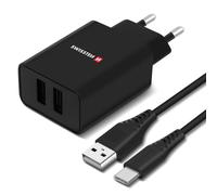 Chargeur Secteur Double USB 2.1A Smart IC + Câble USB-C Noir