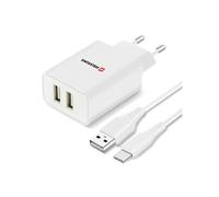 Chargeur Secteur Double USB 2.1A Smart IC + Câble USB-C Swissten Blanc