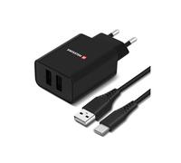 Chargeur Secteur Double USB 2.1A Smart IC + Câble USB-C Swissten Noir Swissten Noir