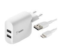 Chargeur Secteur Double USB 24W et Câble Lightning 1m Belkin Boost Charge Blanc