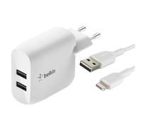 Chargeur Secteur Double USB 24W et Câble Lightning 1m Boost Charge Belkin Blanc