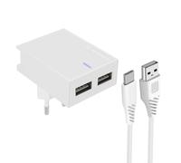 Chargeur Secteur Double USB 3A Smart IC Câble USB-C Slim Blanc
