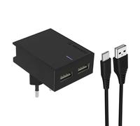 Chargeur Secteur Double USB 3A Smart IC Câble USB-C Slim Swissten Noir