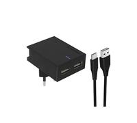 Chargeur Secteur Double USB 3A Smart IC Câble USB-C Slim Swissten Noir