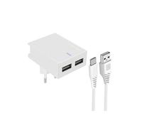 Chargeur Secteur Double USB 3A Smart IC Câble USB-C Swissten Slim Blanc
