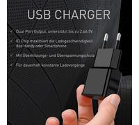 Chargeur Secteur Dual USB Charger 12W / 2400mA Pro Series Universelle adaptée pour téléphone Portable,Smart Watch,Powebank et Enceinte Bluetooth,avec 90°Angulaire USB Socket,Noir