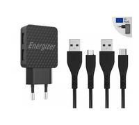 Energizer Chargeur secteur compact 2 USB 2,4 A câble USB‑C inclus Noir Garantie à vie