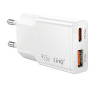 Chargeur Secteur Extra Plat avec Double Port USB-C et USB 25W LinQ Blanc