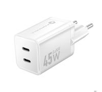 Forcell Chargeur secteur double GaN III Ultra-compact 45W USB-C PD QC 4.0 Blanc