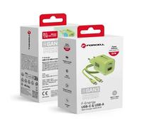 Chargeur secteur Forcell F-Energy 33W USB-C USB-A + cable USB-C Vert
