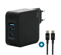 Chargeur Secteur GaN 100W avec Câble 2m 2 USB-C + 1 USB-A, Adaptateur Quick Charge Mural Rapide pour PC, Tablette & Smartphone
