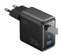 Chargeur Secteur GaN 70W 2 Ports USB-C PD / USB-A et Prise Pliable Noir