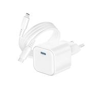 Chargeur Secteur GaN USB-C PD 20W avec Câble USB-C vers USB-C 1.2m Blanc