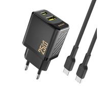 Chargeur Secteur GaN USB-C USB-A PD QC 25W Dudao A26TC + Câble USB-C - Noir