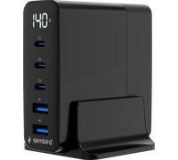 Chargeur secteur Gembird GaN 2x USB-A + 3x USB-C 140W (Noir)