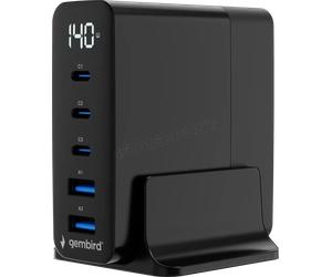 Chargeur secteur Gembird GaN 2x USB-A + 3x USB-C 140W (Noir)