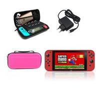 Chargeur secteur Nintendo Switch + Housse transport + étui silicone + film protection écran - Pack Rose -
