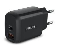 MCL SAMAR Philips Chargeur secteur 18W 1 port USB-Type C et 1 USB-A, Intérieure, Secteur, Noir DLP4326CB/12