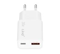 Chargeur Secteur Port USB Quick Charge 18W et USB C Power Delivery 30W LinQ Blanc