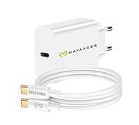Chargeur Secteur pour iPhone 15 Pro 20W + Câble USB-C 1m Mayaxess Blanc