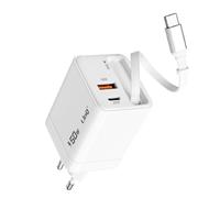 Chargeur Secteur PPS de 50W avec Câble Rétractable / Ports USB-C / USB-A LinQ Blanc