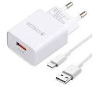 Chargeur Secteur Super Rapide 3.0 pour Huawei P50 P40 Pro P30 P20 Mate 40 30 20 10 Honor V30 Pro V10 Nova 5T/9/10/8i 18W Fast Charging avec Câble Type C 1.5M pour Google HTC