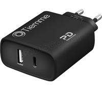 Chargeur secteur Tiemme 1 port USB-A + 1 port USB-C 38W (Noir)