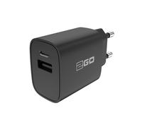 Chargeur Secteur Universel 2GO 797273 Noir, USB 2.0 + USB Type-C, Charge Rapide, 5-12V, 3A/2A/1.5A, USB Power Delivery (20W), 100-240V