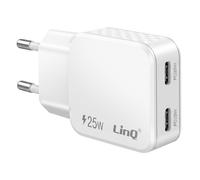 Chargeur Secteur Universel Double Port USB-C 25W Power Delivery LinQ Blanc