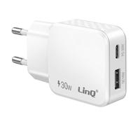 Chargeur Secteur Universel Double Port USB-C et USB-A 30W LinQ Blanc