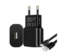Chargeur Secteur USB 1A Charge sécurisée Câble USB Type C 1.2m Forever Noir