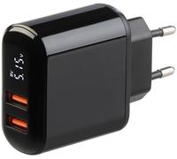 Chargeur secteur USB 2 ports 18 W avec écran - coloris noir [revolt]