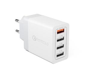 Chargeur Secteur USB 33W 4 Ports Chargeur Mural Adaptateur USB Universel avec Quick Charge 3.0 pour Samsung Galaxy S10/S9/S8/A14/ Note 8/9, LG G5/G6, Nexus 5X/6P, iPhone, iPad Pro/Air, Moto etc.