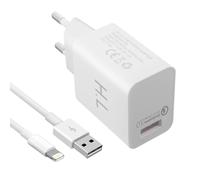 Chargeur secteur USB 3A Qualcomm Quick Charge Câble Compatible iPhone iPad Blanc