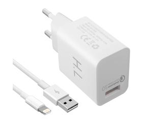 Chargeur secteur USB 3A Qualcomm Quick Charge Câble Compatible iPhone iPad Blanc