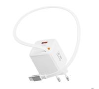 Chargeur Secteur USB-A 30W avec Câble Rétractable USB-C 0.75m Intégré Swissten Blanc