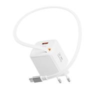 Chargeur Secteur USB-A 30W avec Câble Rétractable USB-C 0.75m Intégré Swissten Blanc