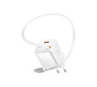 Chargeur Secteur USB-A 45W avec Câble Rétractable USB-C 0.75m Intégré Blanc