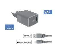 Chargeur secteur USB A + Cable Lightning 1.2m Recycle Gris