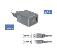 Bigben Connected Chargeur + câble FORCE POWER 12W USB-A vers USB-C recyclé Gris