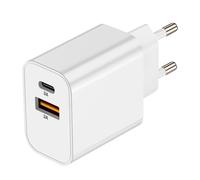 Chargeur Secteur USB-C + USB 15W Charge Rapide Compact Blanc