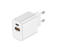 Chargeur Secteur USB-C + USB 15W Charge Rapide Compact Blanc