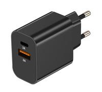 Chargeur Secteur USB-C + USB 15W Charge Rapide Compact Noir