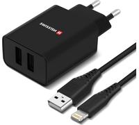 Chargeur secteur USB double 2.1A avec Smart IC + câble Lightning, Swissten - Noir