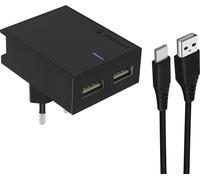 Chargeur secteur USB double 3A + câble USB-C, Swissten Slim Series - Noir